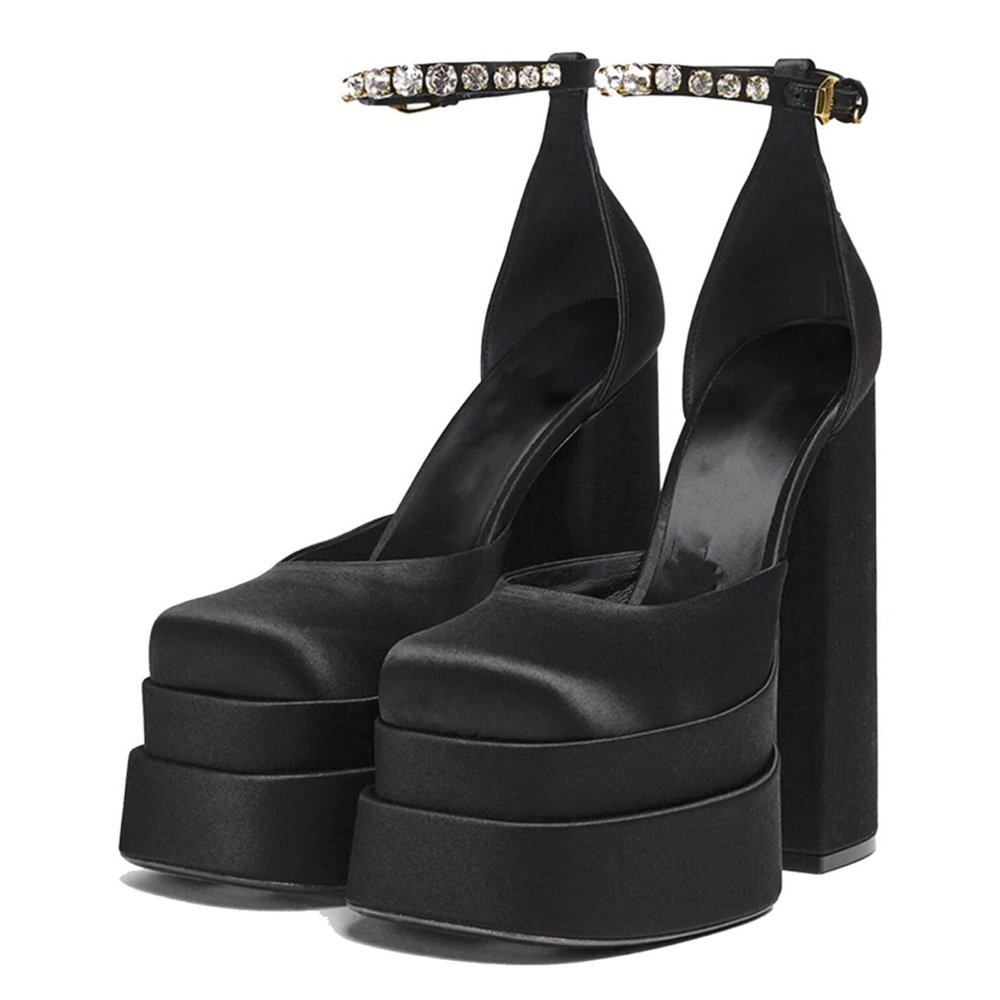 Platform Heel Square toe with Rhinestones.
